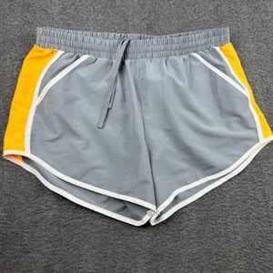 Under Armour Women's L Large HeatGear Running Shorts Gray Yellow Mesh Loose Fit